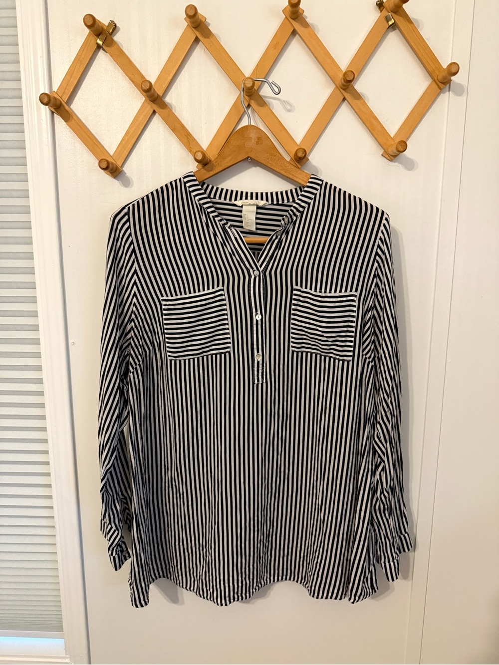 H&M MAMA Black & White Striped Henley Shirt